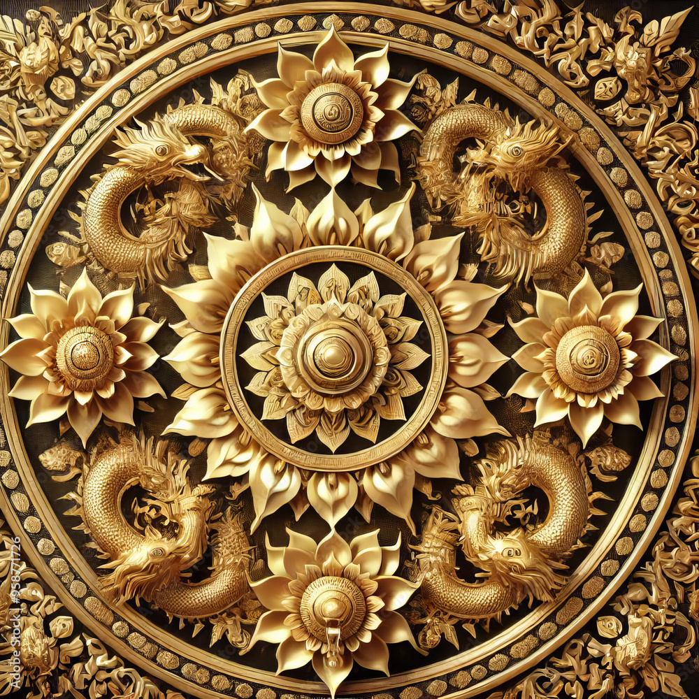Golden Dragon and Floral Ornament Detail Golden Dragon and Floral Ornament Detail