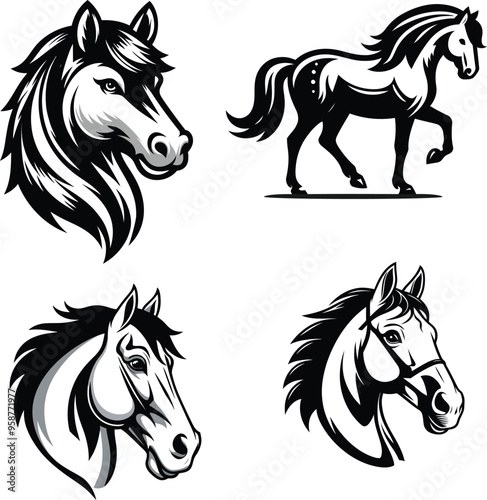 silhouette horse running, Vector of a horse head design on white background. Farm Animal.