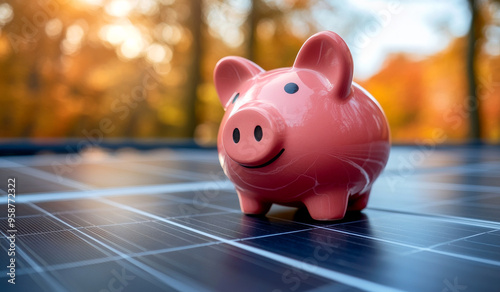 A red piggy bank is sitting on a black surface. The piggy bank is smiling, which gives the impression that it is happy and content