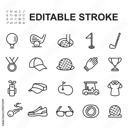 golf icons collection. thin line icon. contains icons such as golf balls, golf clubs, golf cars and others.