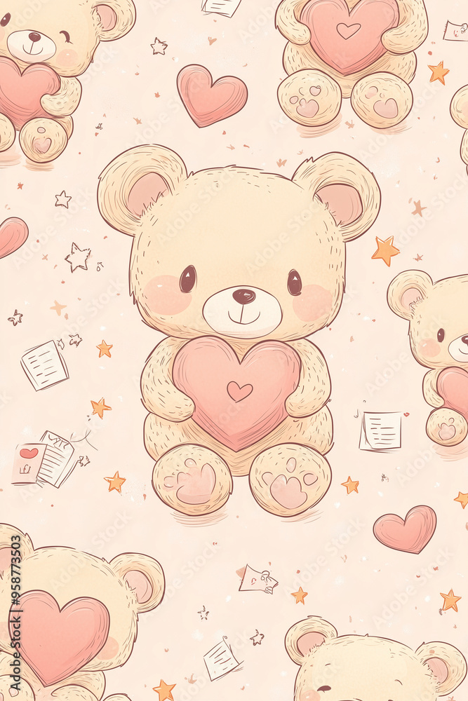 The seamless photo of cute cartoon in the heart shape and clouds sky with the moon for wallpaper background The seamless photo of cute cartoon in the heart shape and clouds sky with the moon for wallpaper background