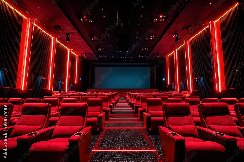 Fototapeta premium Empty Red Seats in a Modern Movie Theater