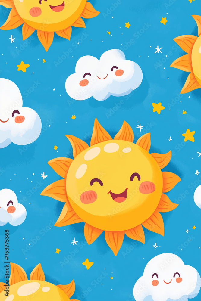 The seamless photo of cute cartoon in the heart shape and clouds sky with the moon for wallpaper background The seamless photo of cute cartoon in the heart shape and clouds sky with the moon for wallpaper background