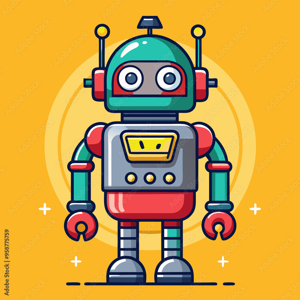 Cute robot cartoon icon character isolated, graphic design sign Cute robot cartoon icon character isolated, graphic design sign