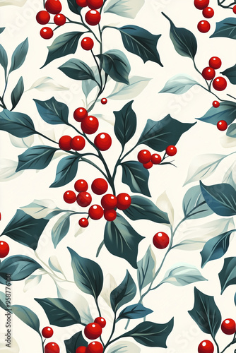 christmas background with holly berries