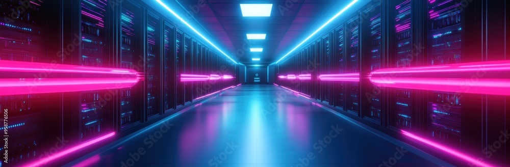 Neon Lights in a Server Room Neon Lights in a Server Room