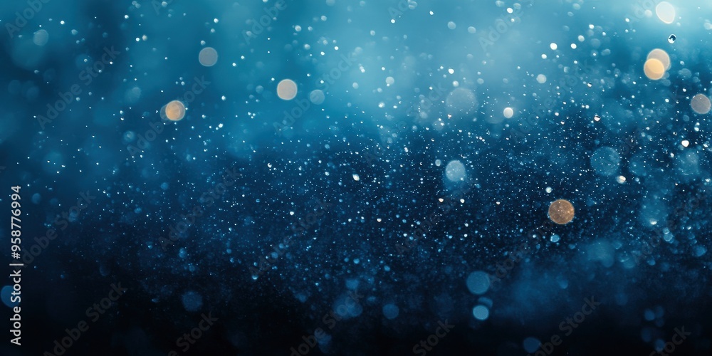 Obraz premium Mysterious Sparkling Lights Underwater Captured in Blue Hues with Glowing Particles