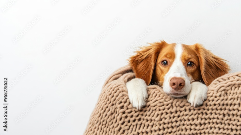 Dog using an anti-anxiety blanket in a cozy corner, Pet care equipment, Comforting pet solutions Dog using an anti-anxiety blanket in a cozy corner, Pet care equipment, Comforting pet solutions