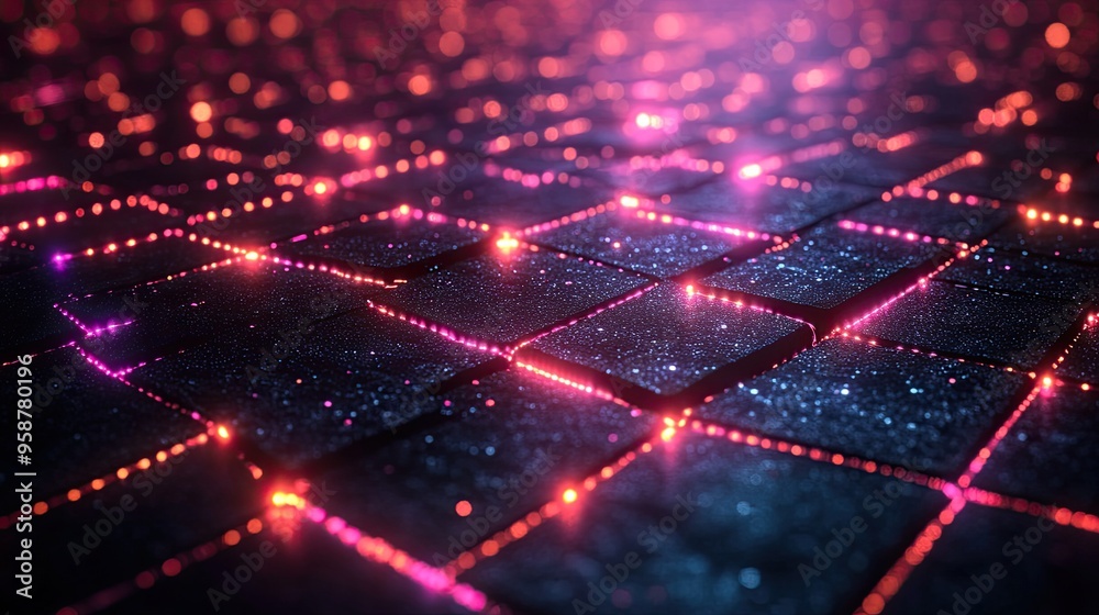 Obraz premium abstract geometric neon backgroun streaming service concept digital data transfer internet technology of future network dynamic zigzag lines glowing in the dark modern wallpaper