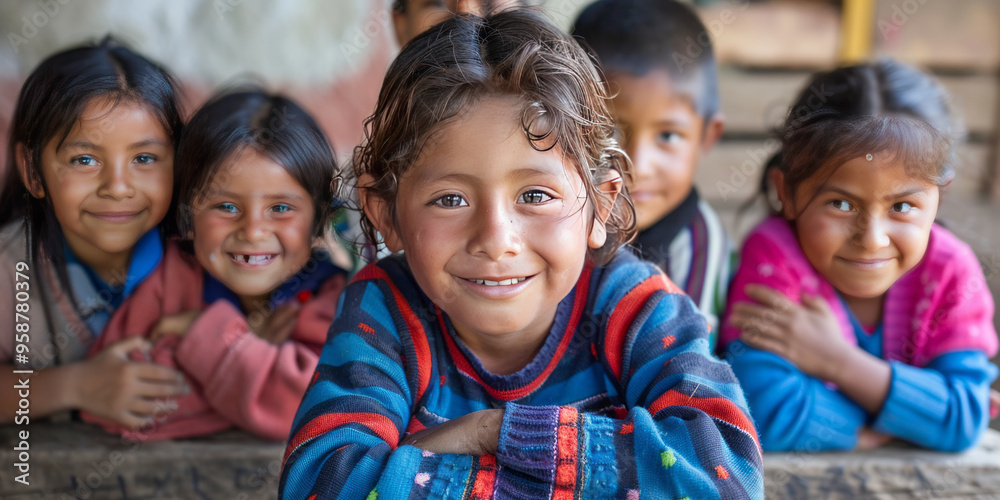 Happy children attending school in the village. Mexico. Magazine photo. Educational toys. Happy children attending school in the village. Mexico. Magazine photo. Educational toys.