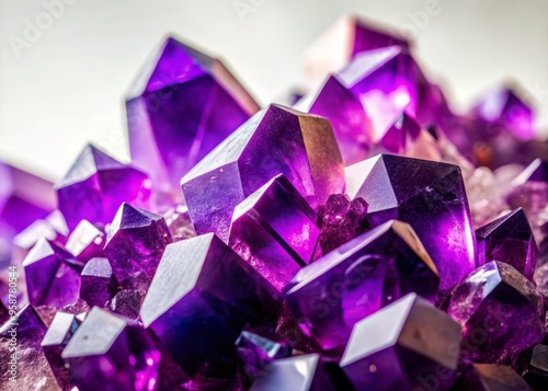 Vibrant purple crystals of iodine rest against a white background, illuminated by soft natural light, showcasing their photo