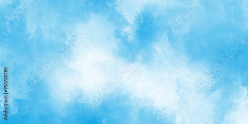 Natural Blue sky watercolor background texture for cover design, Grunge abstract cloudy blue smog texture art design, blue watercolor painting textured cloudy blue sky background.