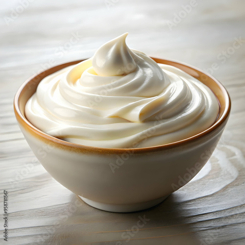 white cream in bowl on white background