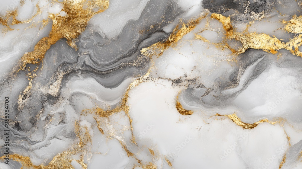 Detailed digital rendering of a marble texture in shades of white, gray, and gold. The realistic, luxurious design is perfect for upscale wallpapers or high-end textiles. Detailed digital rendering of a marble texture in shades of white, gray, and gold. The realistic, luxurious design is perfect for upscale wallpapers or high-end textiles.