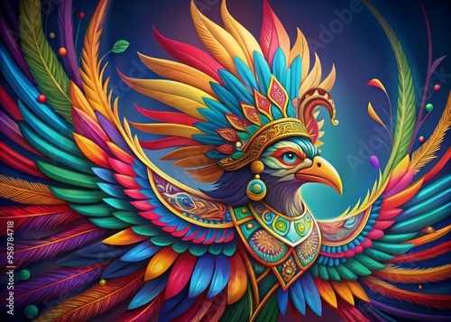 Wallpaper Mural Vibrant, stylized illustration of a majestic bird in flight, adorned with colorful feathers and ornate headpiece, Torontodigital.ca