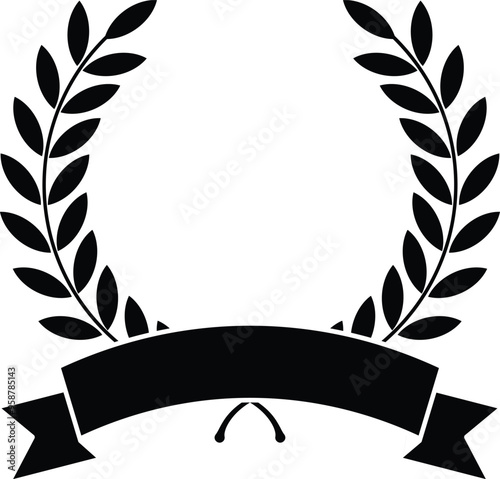 Black Laurel Leaves and ribbon, Black circular laurel foliate, Laurel Leave, Ribbon Laurel Leaves