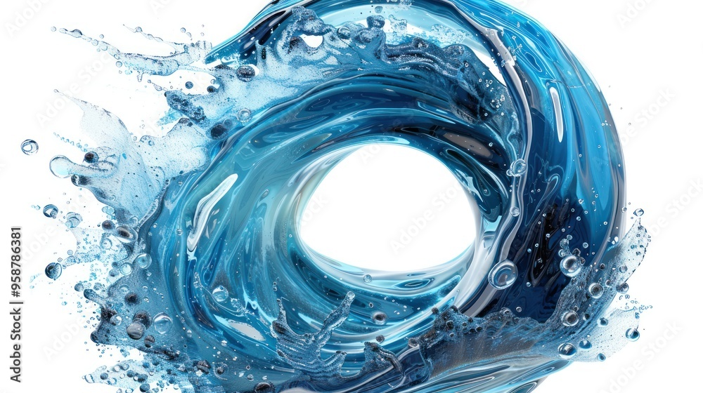 Fototapeta premium circle Swirl of blue water. Rounded splash of blue water isolated on white background