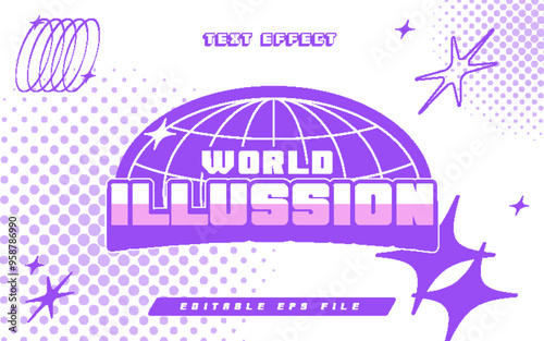 y2k world illusion editable text effect with halftone effect and sparkle for logo, title, sticker, poster template