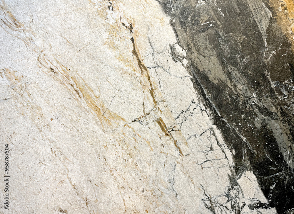 Fototapeta premium Golden white Patagonia marble in black and gold veinings. Luxurious golden white marble or granite, seamless background texture.