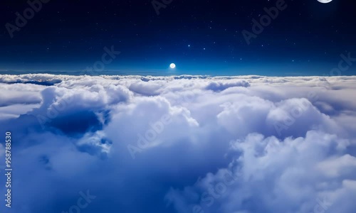 Flying over the clouds at night 4K Video