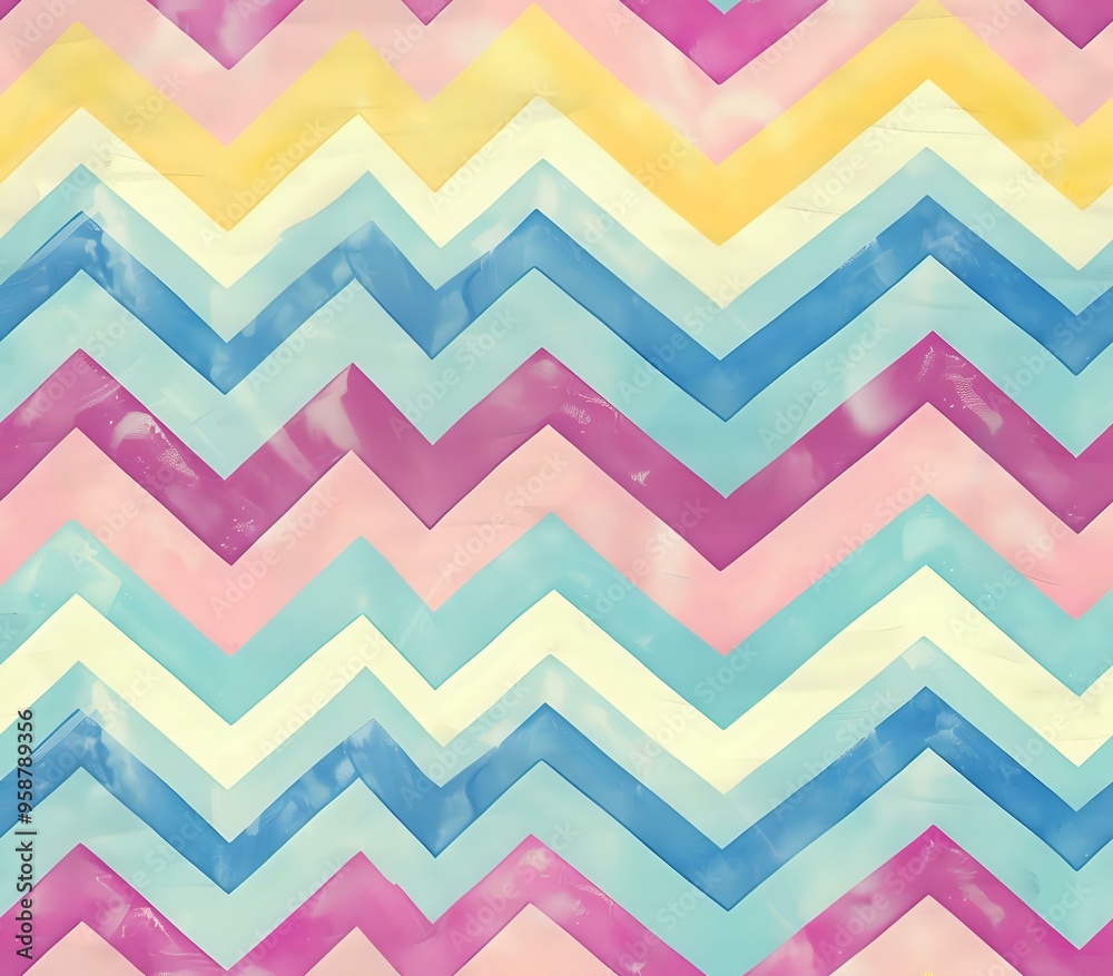 A pastel-colored chevron pattern featuring shades of purple, blue, and pink with a textured effect. Ideal for use in textile design, stationery, or modern graphic projects. A pastel-colored chevron pattern featuring shades of purple, blue, and pink with a textured effect. Ideal for use in textile design, stationery, or modern graphic projects.