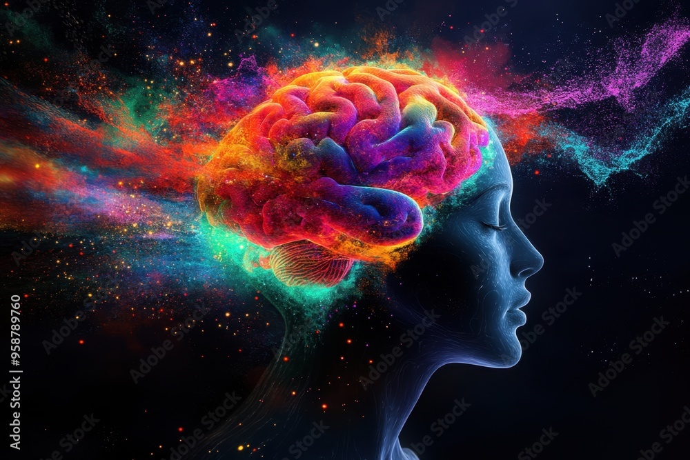 A vibrant explosion of colors representing the brain, creating an artistic representation on a black background Generative AI A vibrant explosion of colors representing the brain, creating an artistic representation on a black background Generative AI