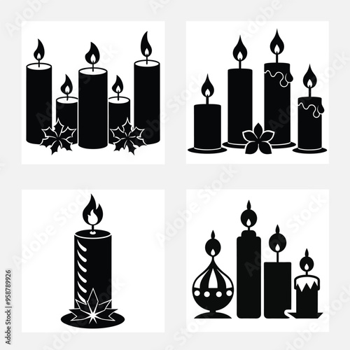 Christmas candles silhouette vector illustration