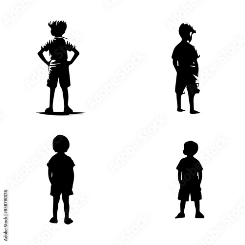 Child backview icon, child silhouette, child backview silhouette on white background