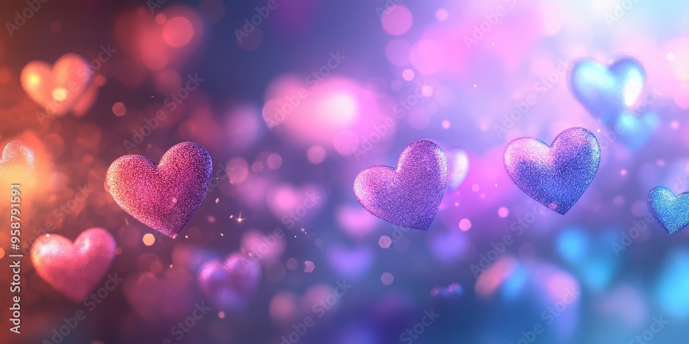 Colorful Floating Hearts with a Bokeh Background Illustrating Love and Romance Colorful Floating Hearts with a Bokeh Background Illustrating Love and Romance