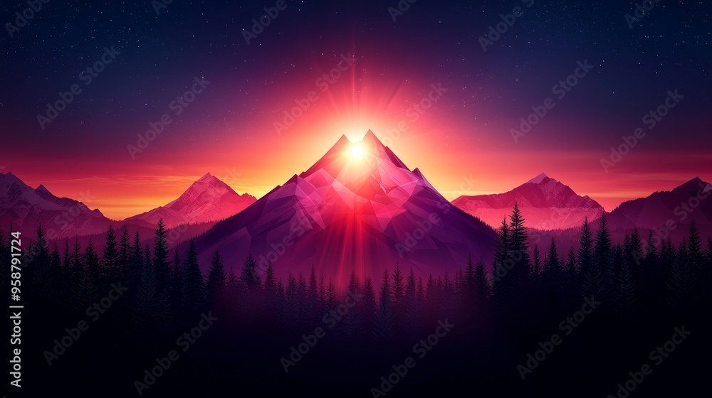 Clean artwork, trianglebased landscape, flat design illustration Clean artwork, trianglebased landscape, flat design illustration