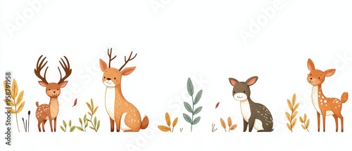 Sketch design, minimalistic animal silhouettes, flat design illustration