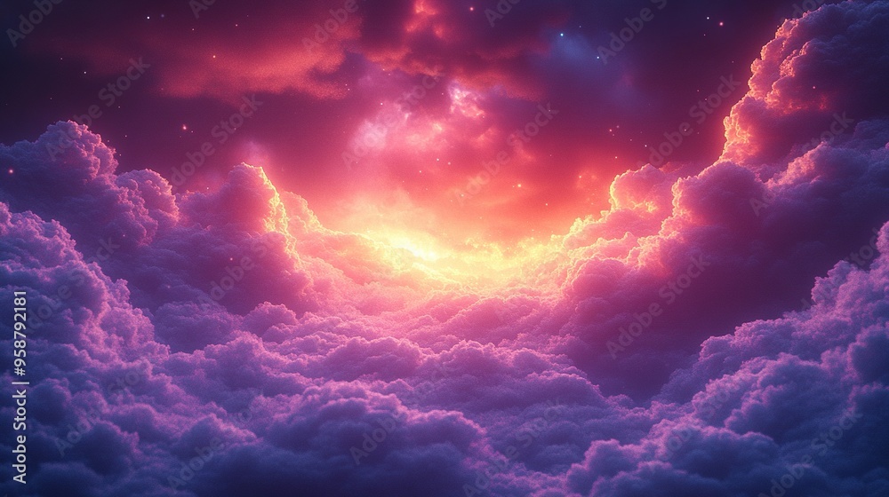 Fototapeta premium abstract stormy clou glowing from inside with bright pink blue light neon background