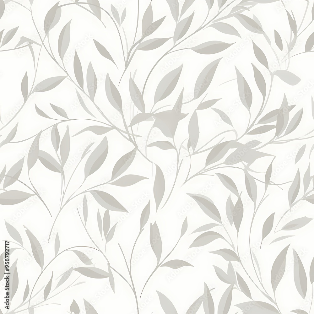 Delicate branches with white leaves on a soft gray background. Delicate branches with white leaves on a soft gray background.