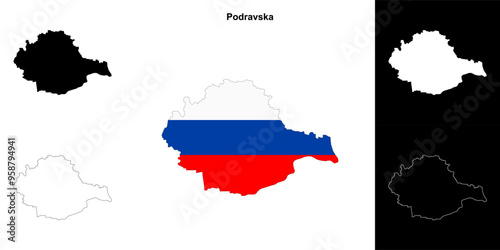 Podravska region outline map set photo