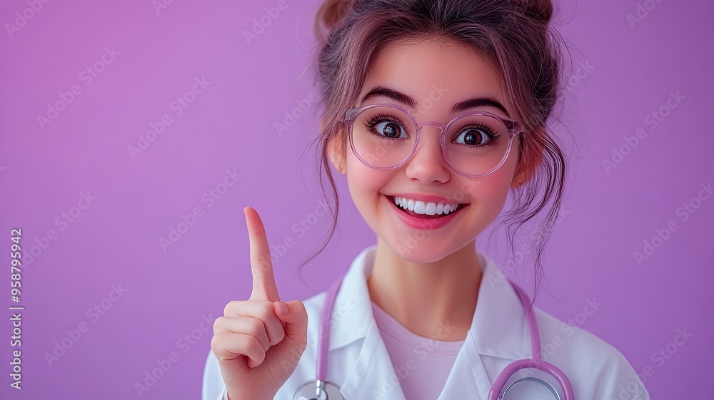 cartoon character caucasian woman doctor wears glasses an uniform finger pointing up medical clip art isolate on blue violet backgroun health care advice medical science cartoon character caucasian woman doctor wears glasses an uniform finger pointing up medical clip art isolate on blue violet backgroun health care advice medical science