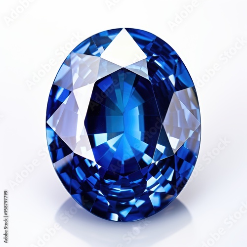 A detailed close up of a stunning blue diamond placed on a white surface