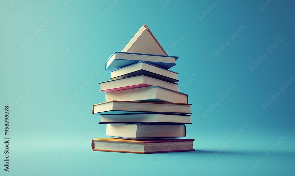 A Stack of Colorful Books Against a Blue Background A Stack of Colorful Books Against a Blue Background