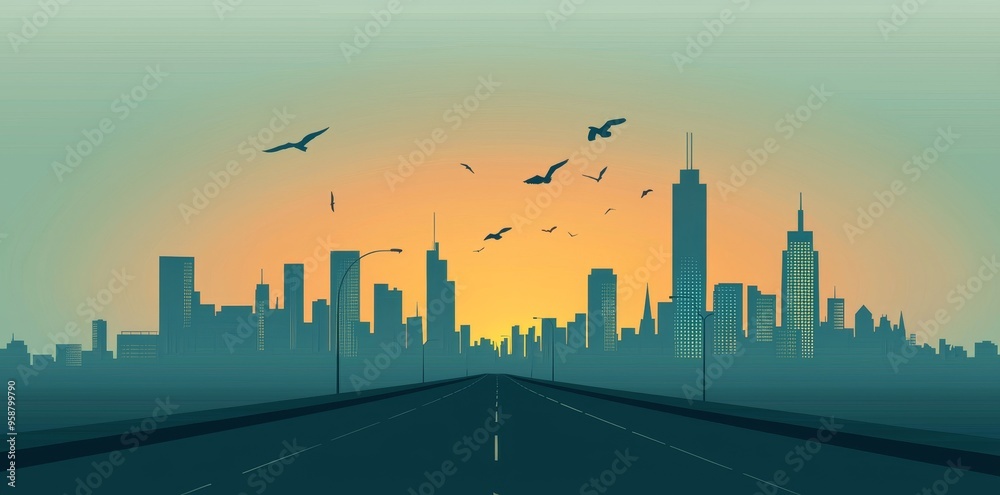 The cityscape illustration is a minimalistic flat design that you can use for wallpapers, backgrounds, postcards, or posters. The cityscape illustration is a minimalistic flat design that you can use for wallpapers, backgrounds, postcards, or posters.