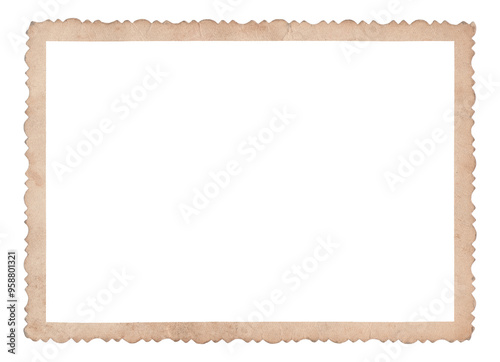 Obraz na płótnie Vintage photo paper frame with scalloped edge isolated on transparent background. Scanned material for retro photo frames and templates w salonie