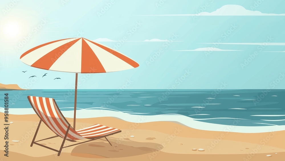 Minimalistic flat design of a beach. Can be used for wallpapers, backgrounds, postcards, or posters. Minimalistic flat design of a beach. Can be used for wallpapers, backgrounds, postcards, or posters.