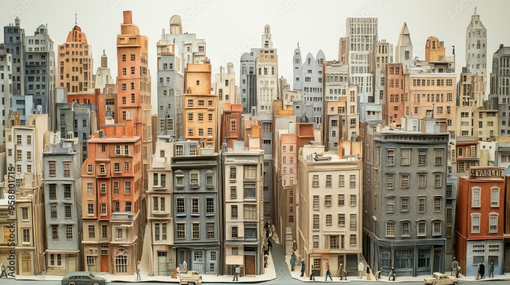 Paper Cityscape: A Detailed, Bustling Street Built from Cutouts