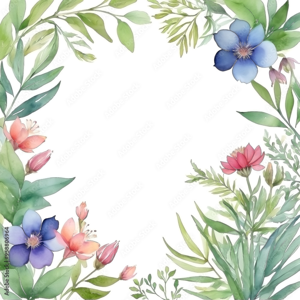 Watercolor botanical background frame Watercolor botanical background frame