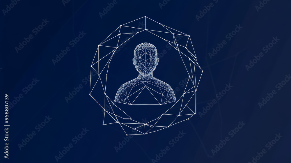 A simple, geometric icon showing a person being hired. The icon is made up of lines and triangles, representing a business job search. It's set against a dark blue background. A simple, geometric icon showing a person being hired. The icon is made up of lines and triangles, representing a business job search. It's set against a dark blue background.