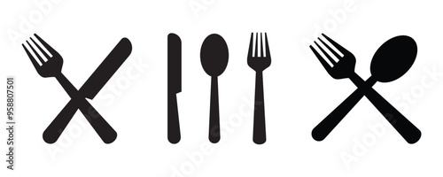 Fork, knife, spoon set icons.  Dinner service collection. Tableware set flat style. fork and knife for apps and websites.
