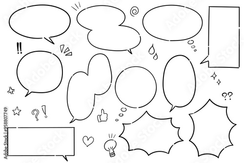 手描きの吹き出しセット(線画)