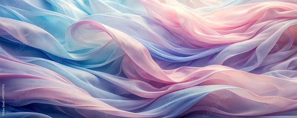 Soft pastel gradient fabric folds creating a serene and ethereal scene with translucent layers of blue pink and purple colors The fabric appears to flow and ripple gracefully Soft pastel gradient fabric folds creating a serene and ethereal scene with translucent layers of blue pink and purple colors The fabric appears to flow and ripple gracefully