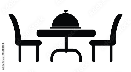 Dining table icon for a place to eat dishes, Table and chair icon flat style, Monochrome simple Interior Furniture icon for templates, web design.