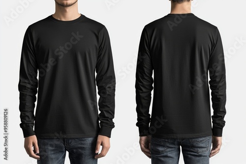 Obraz na płótnie Black long sleeve tshirt mockup isolated created with Generative AI w salonie