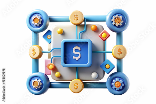 Abstract AI Machine Learning and Cost Efficiency Optimization Concept with Financial Strategies Symbol on White Background - Photo Stock Illustration