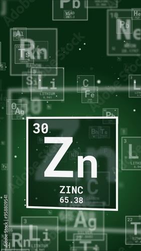 Wallpaper Mural Zinc symbol chemical element of the periodic table. 3D loop animation icon on green background. Vertical video. Torontodigital.ca